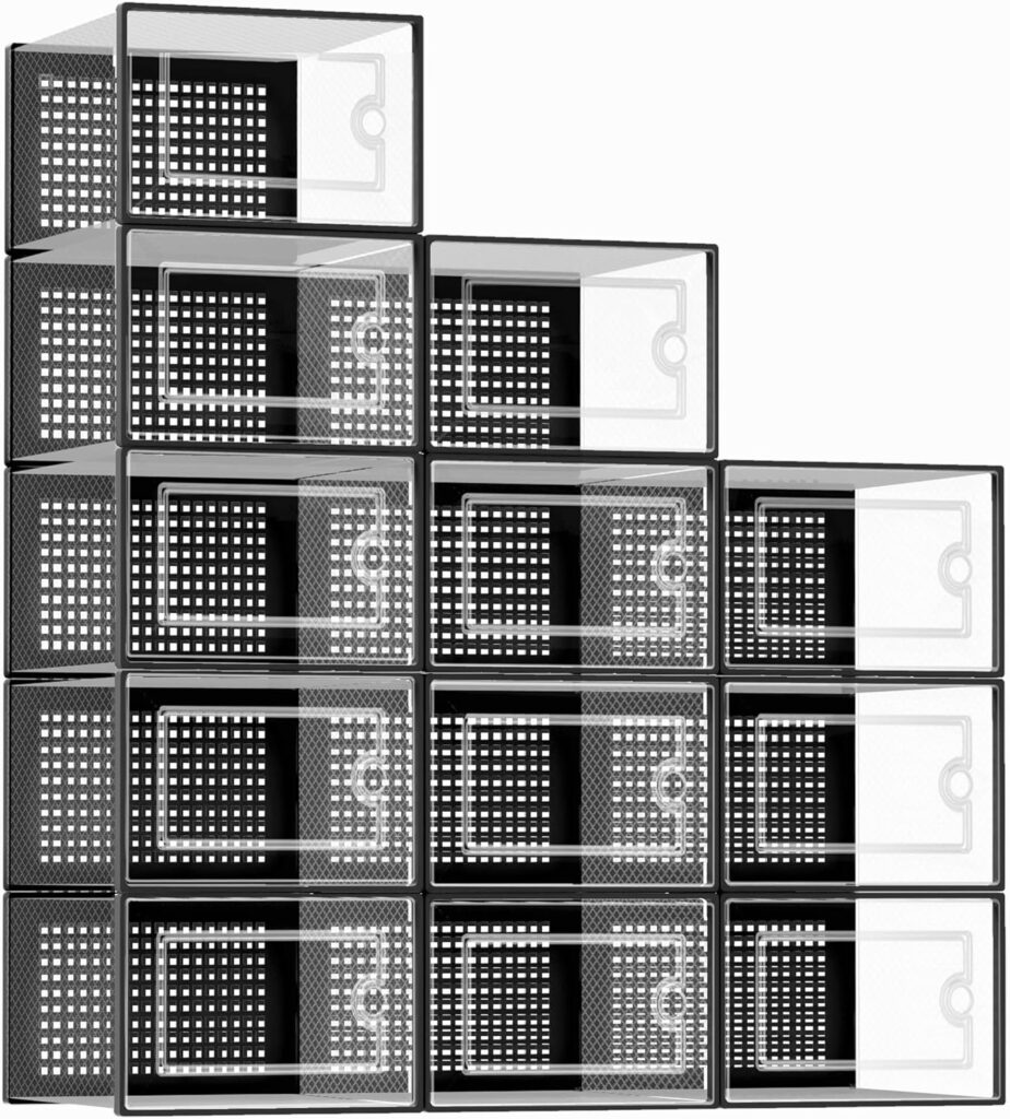 X-Large Shoe Storage Boxes Organizers Clear Plastic Stackable 12 Pack ...